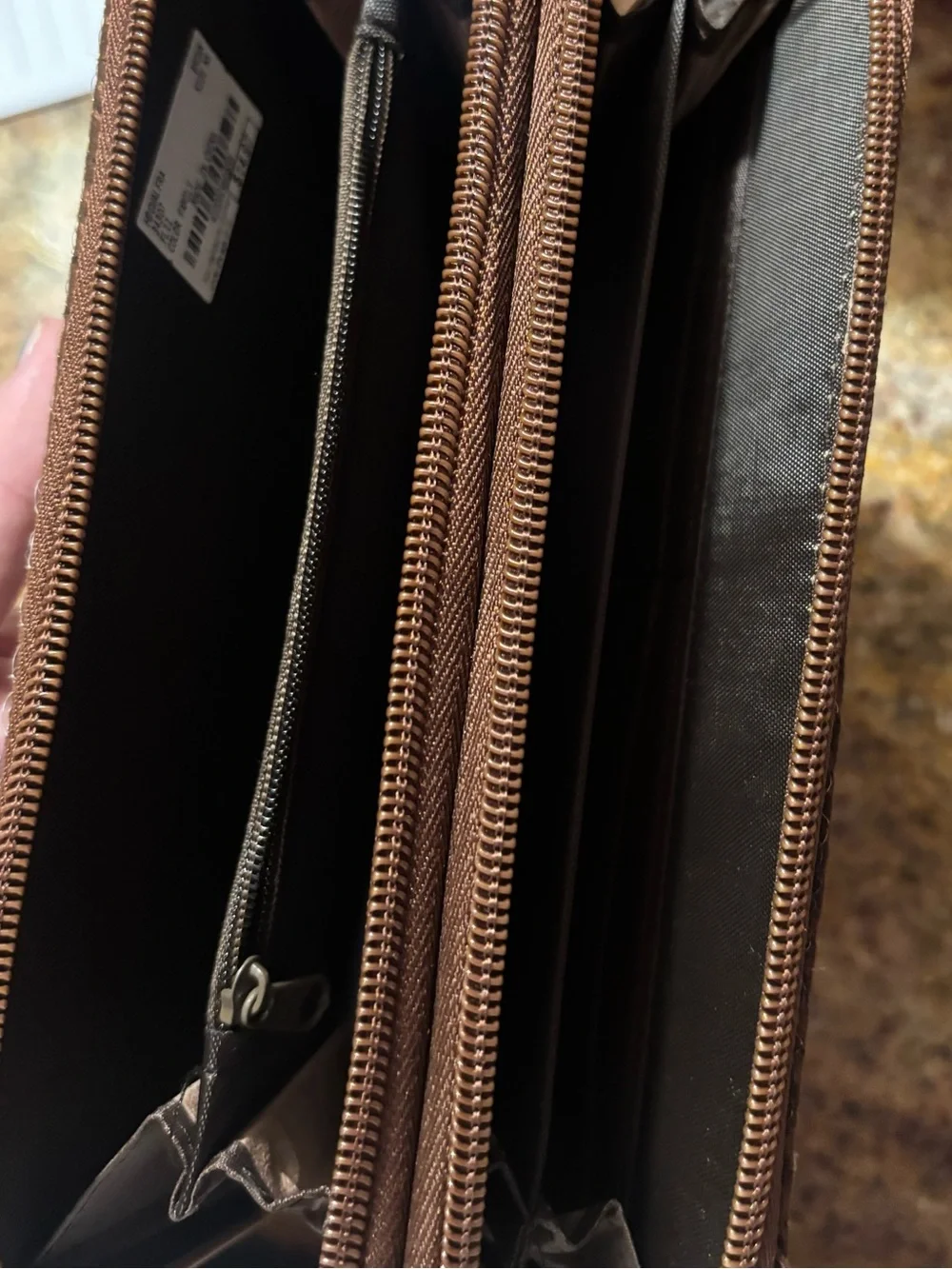 Sequin-Embellished Brown Zip Wallet